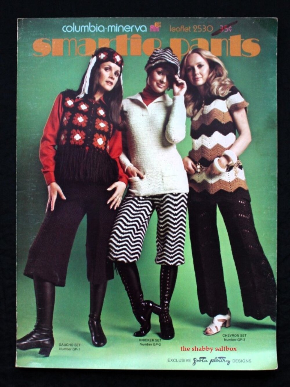VTG 70s Crochet Fashion Pattern Mod Gaucho Knicker Chevron Greta Plattry Design